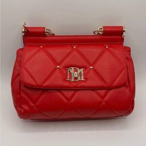 BADGLEY MISCHKA MSRP $149 Red Big Diamond Quilted Leather Top Handle Bag